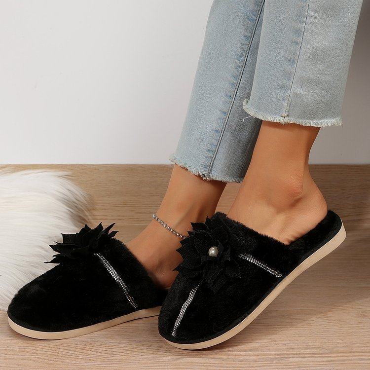 Women's Bag Head Warm Flower Cotton Slippers