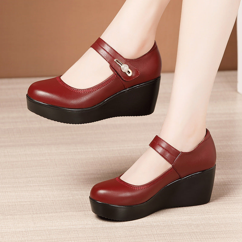 Platform Large And Small Size Mid Heel Mom Shoes