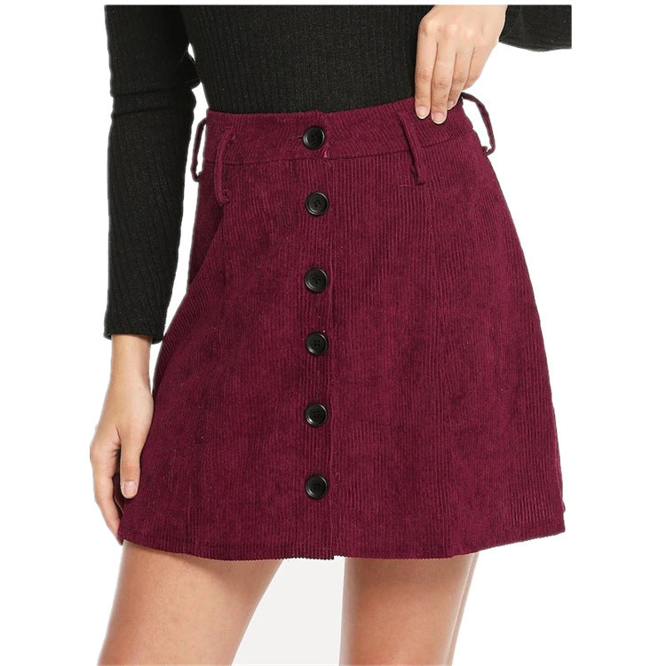 Women's Fashion Solid Color Corduroy Skirt