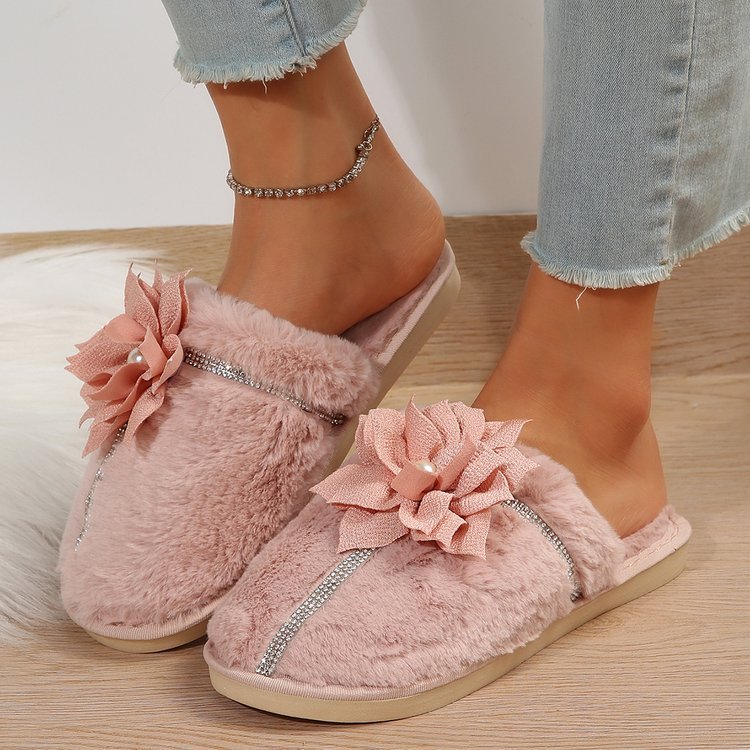 Women's Bag Head Warm Flower Cotton Slippers